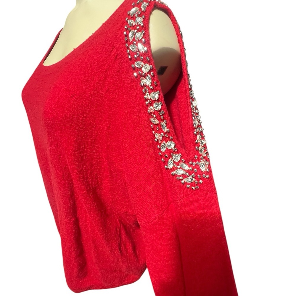 INC International Concepts Red Embellished Off-Shoulder Sweater - Picture 6 of 12